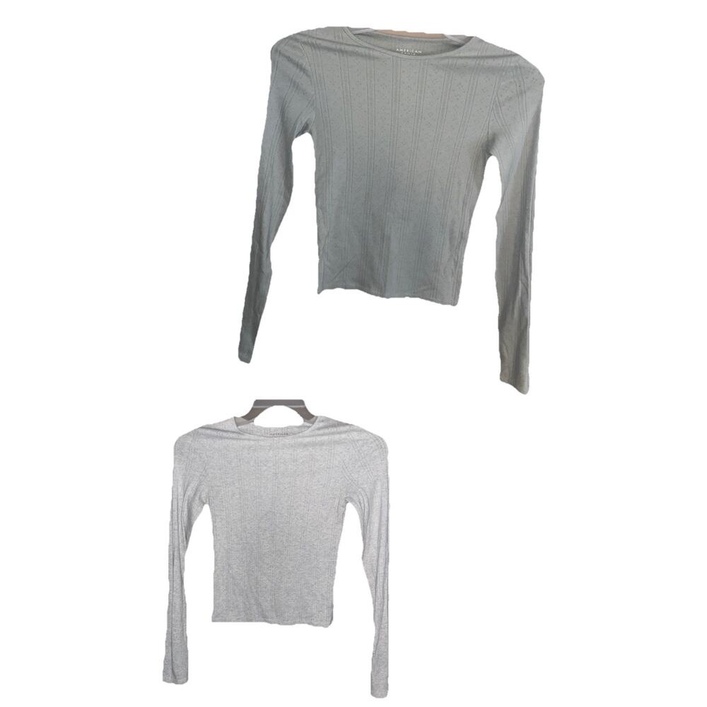 Lot Of 2 American Eagle Women’s Long Sleeve Cropped Ribbed Tops Sz Small
